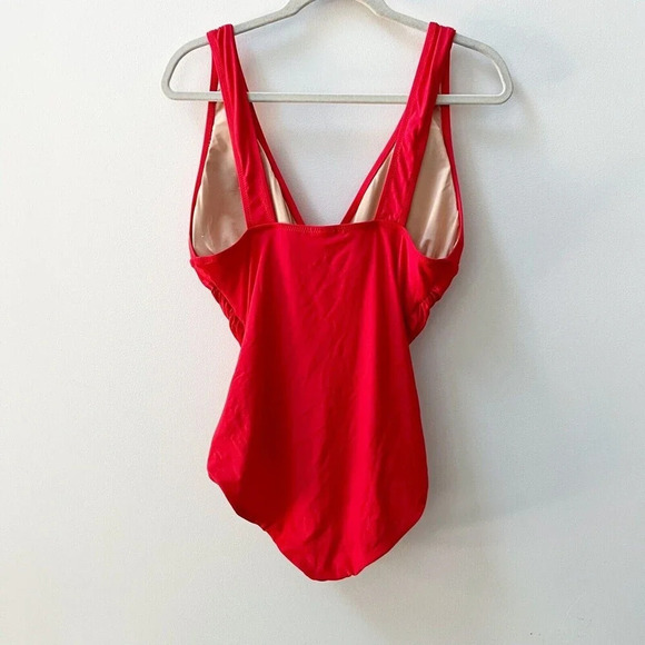 J. Crew Red Ruched V-Neck One Piece Swimsuit Women's XS Bathing Suit - Picture 12 of 16